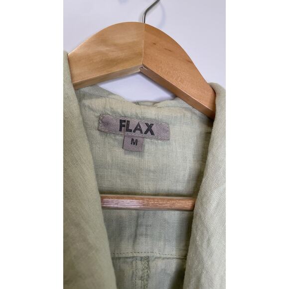 Flax Linen Asymmetric Jacket Top Medium Green Lagenlook Minimalist Artsy Beachy - Picture 5 of 14